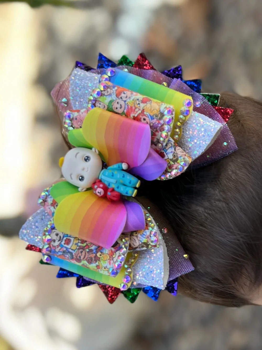 Rainbow Character Hair Bow for Kids - Multicolor